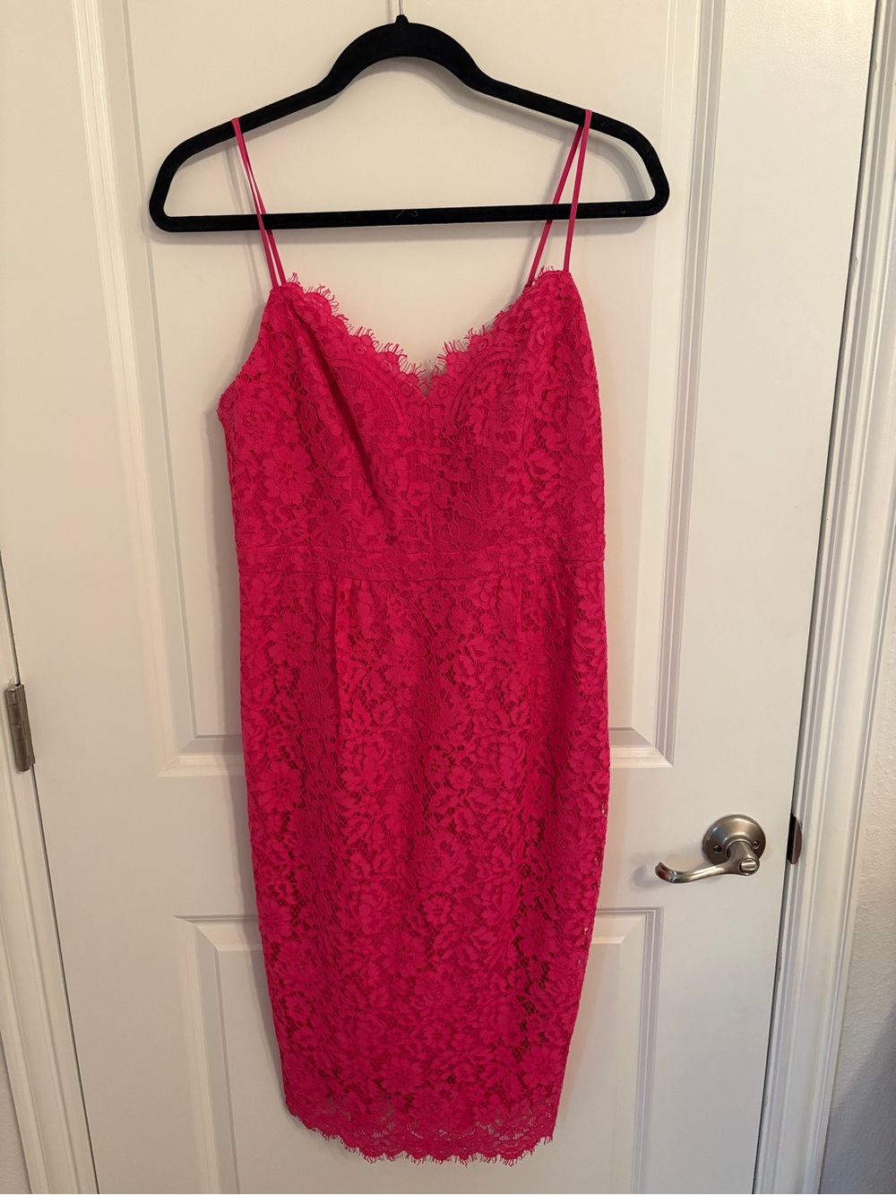 J.Crew Spaghetti Strap Lace Dress Hot Pink Sheath Size 8